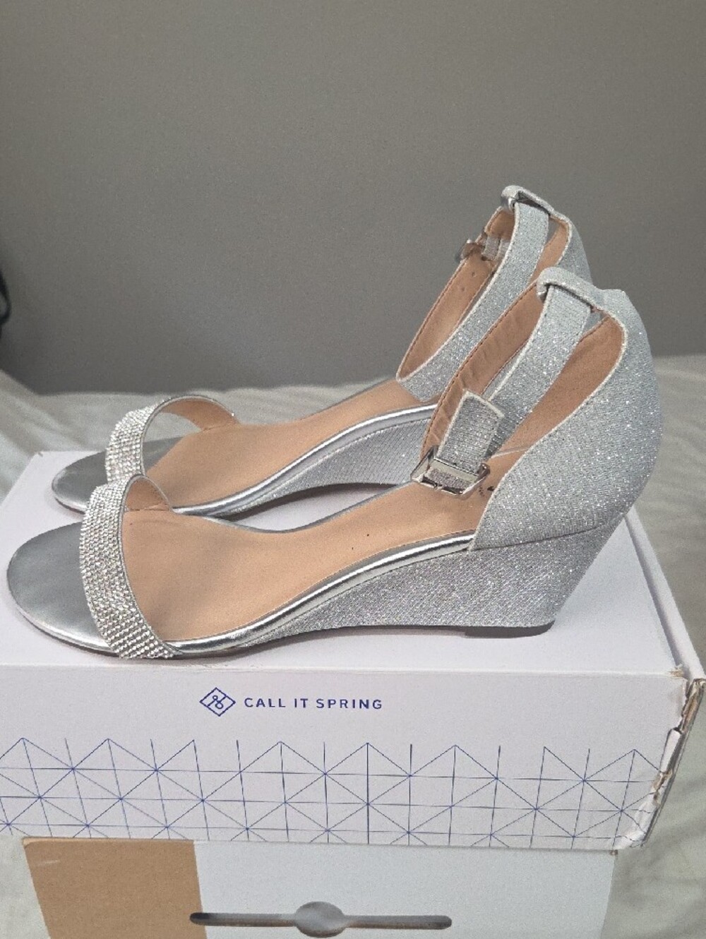 Call It Spring Silver Rhinestone Ankle-Strap Sandals - Picture 3 of 4